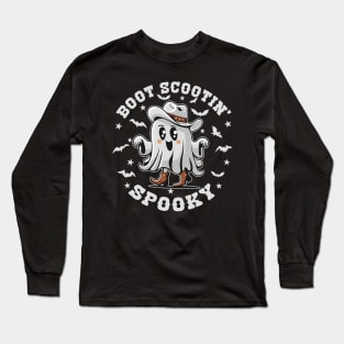 Cute Boot Scootin' Spooky Halloween Ghost Kid's Girls Halloween Western Country Long Sleeve T-Shirt